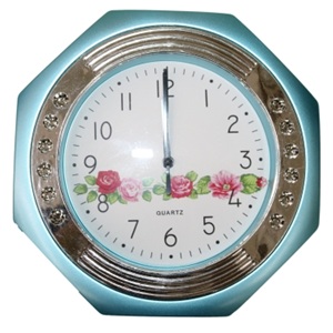 CLOCK WALL HEXAGONAL SILVER/BLUE
