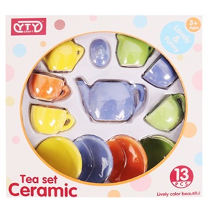 TOY TEA SET CERAMIC 13PC MULTI COLOURS 6921220203801